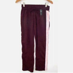 ABERCROMBIE & FITCH Burgundy Satin Pull on Track Pants Velvet Side Stripe XS NWT